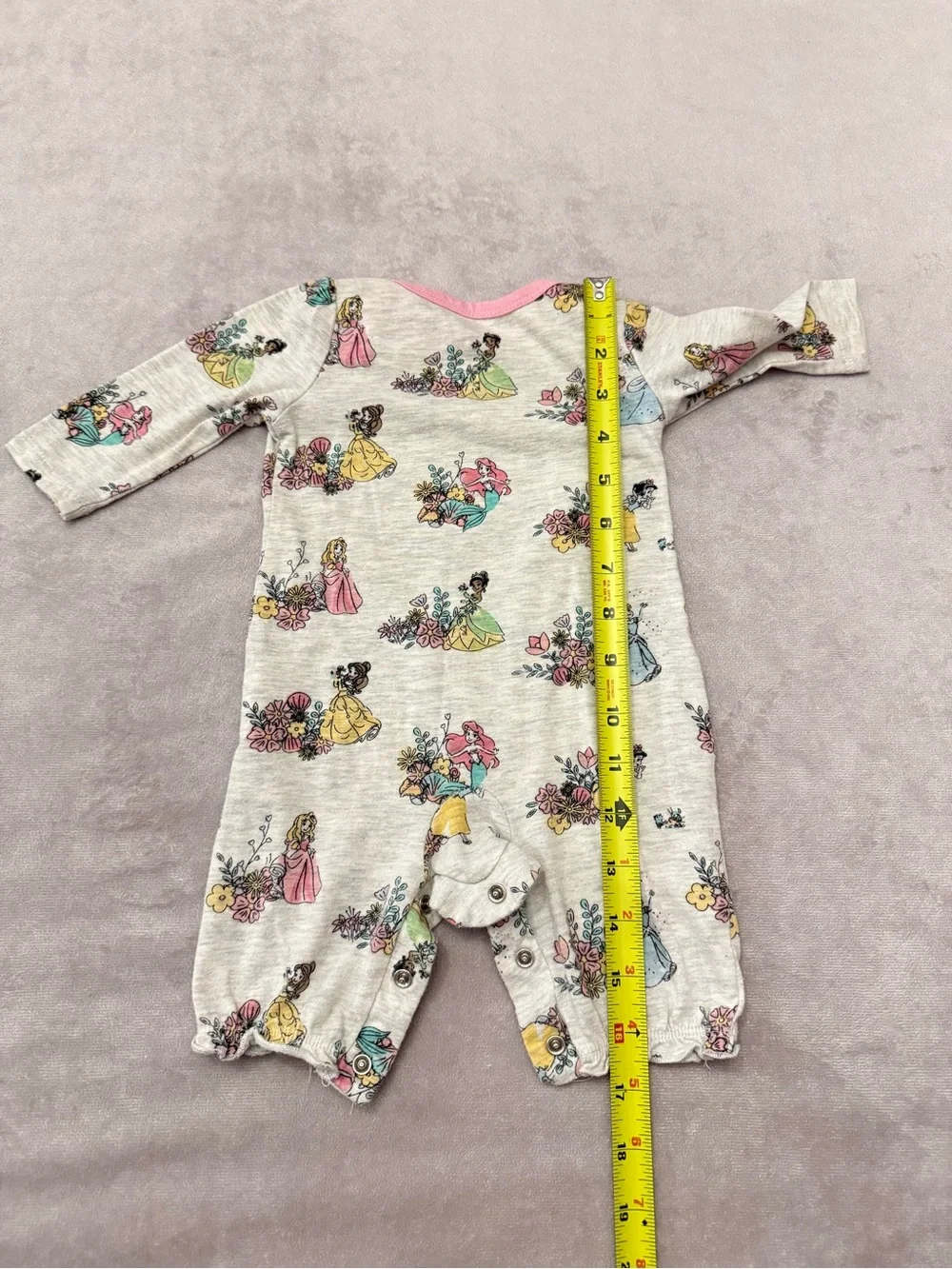 Disney Princess Baby Girl Romper 0-3 Months Floral Long Sleeve Snap One Piece